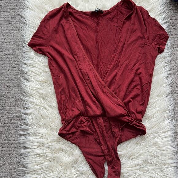 Lulus Tops - Lulus Red Wrap Bodysuit Short Sleeve